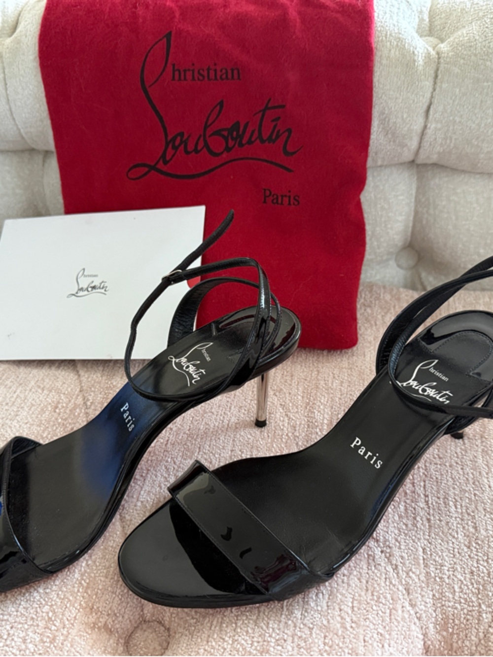 Christian Louboutin Black Patent Leather Strappy Stiletto Sandals